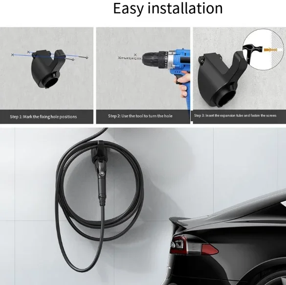 Soporte de estación de cargador de coche Ev, funda de conector de pared portátil, organizador de cables de coche eléctrico para Tipo 2