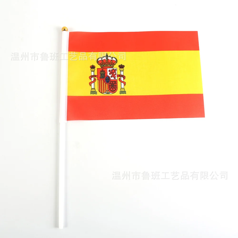 （TIKI FLAG）Spain hand flag 14x21cm Polyester Fade-Resistance Spanish Espana Hand Waving Flag with Flagpole for Events