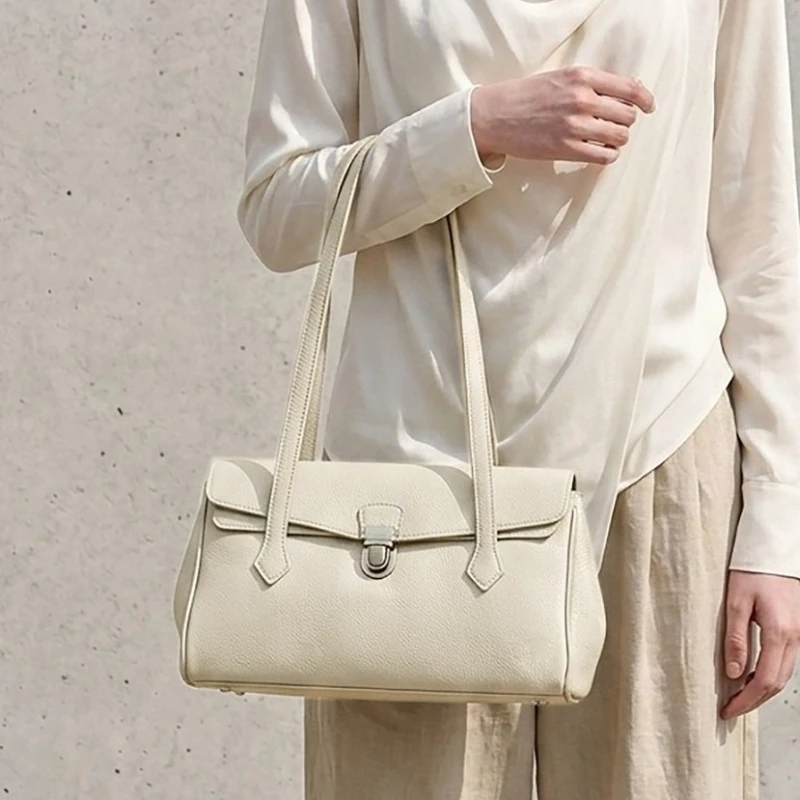 

Top Layer Cowhide Women's Casual Commute Handbag Luxry Designer Cow Leather Briefcase Ladeis Large Capacity Shoulder Armpit Bag
