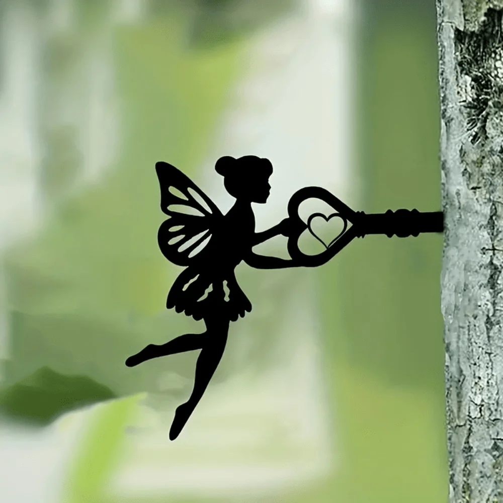 Angel On Branch Steel Silhouette Metal Art Fairy Silhouette Ornament Wall Art Home Garden Yard Patio Outdoor Statue  Decoration