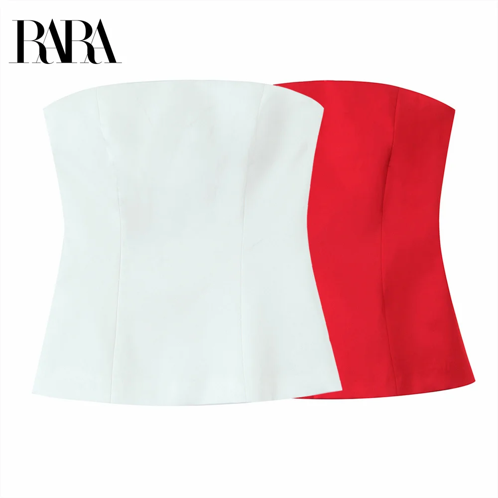 

2025 RARA Women's Fashionable Strapless Tops in Pure White and Bold Red for a Trendy and Glamorous Appearance