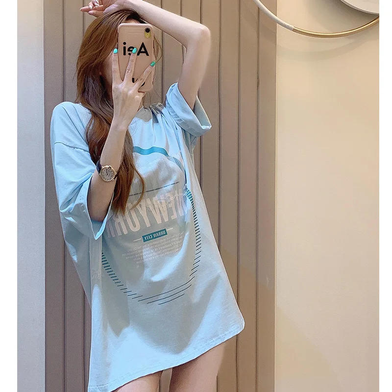 loose-women's-round-ne-f-sve-t-irt-summer-blue-tie-dye-design-faionable-versatile-trendy-top-quali-material