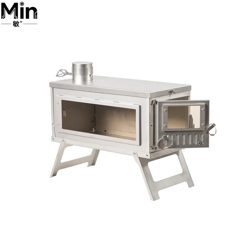 Portable Camping Wood Stove with Fire View Glass Window Lightweight Outdoor Tent Heating Cooking Stove