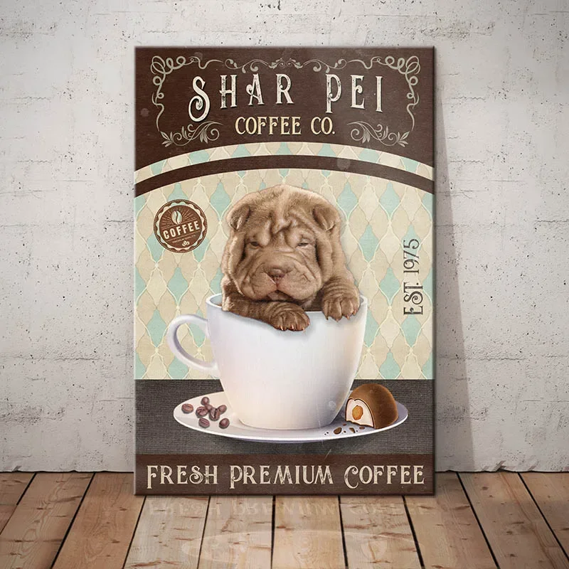 Vintage Tin Sign Shar Pei Dog Coffee Co. Fresh Premium Quality Coffee & Bakery,Wall Decor for Home Kitchen Bar Outdoor Party