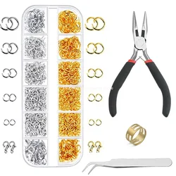 About 1200pcs Gold & Silver Jump Rings with Lobster Clasps + Pliers - DIY Jewelry Making Kit for Necklaces & Earrings