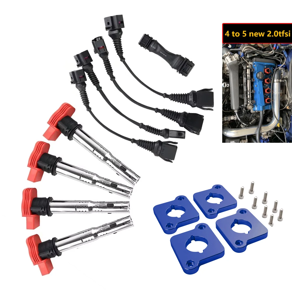 

4 to 5 contacts Full Set 2.0T Ignition Coil ICM Harness R8 Coilpack Plates Coil Pack Set For 97-99.5 1.8T B5 A4 Audi