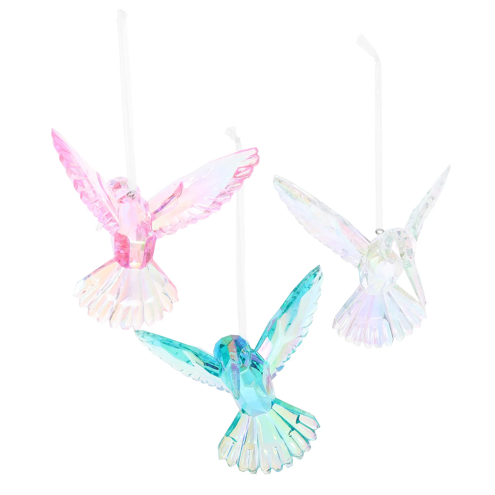 3Pcs Flying Bird Hanging Ornaments Iridescent Acrylic Crystal Clear Bird Decor for Indoor Outdoor Garden Window Suncatcher