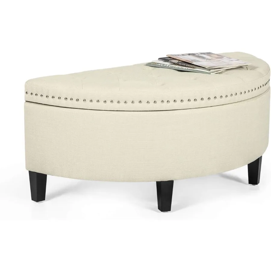 مسند تخزين نصف قمر مقاس 43 بوصة مع تصميم معنقدة بزر مثالي لمدخل غرفة النوم وغرفة المعيشة ديكور كريمي اللون #5