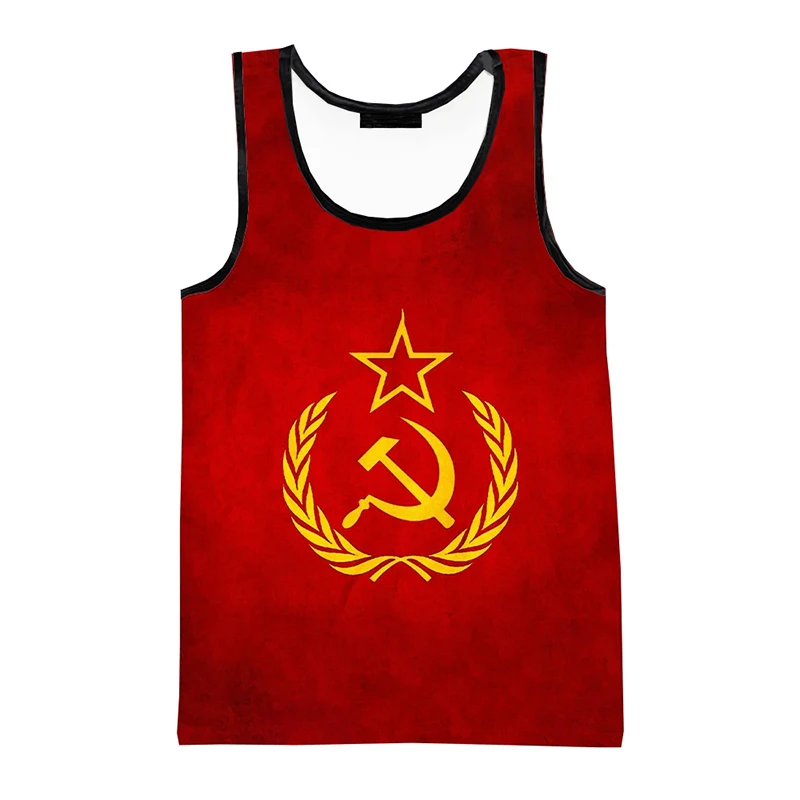 2024 Fashion Russia Flag 3D Printed Tank Tops Men Clothing Summer Casual CCCP National Streetwear Oversized Sleeveless Vest Man