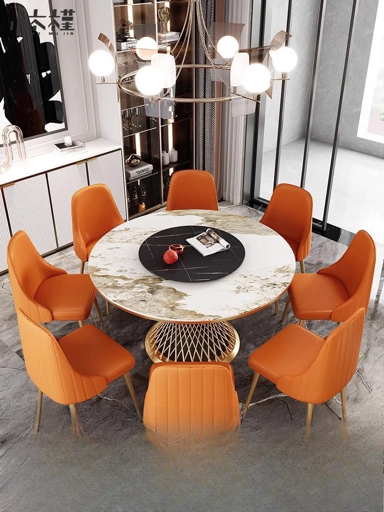 

Small hibiscus Italian light luxury Pandora slate dining table dining chair combination round household small dining table with