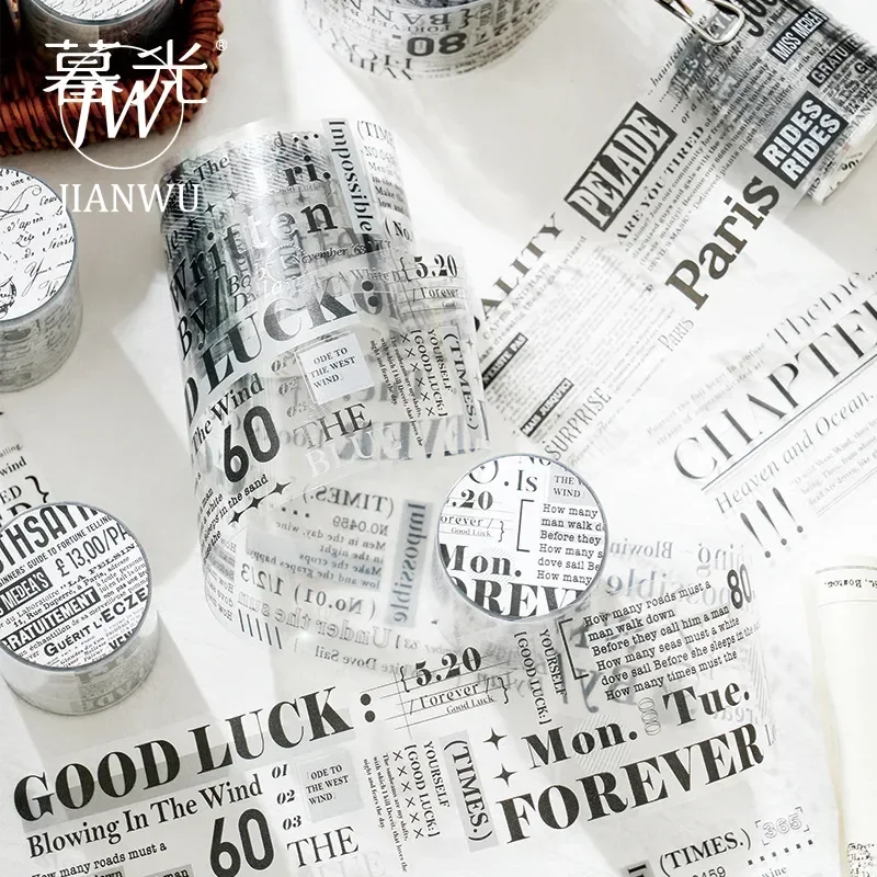 JIANWU 50mm*200cm Nostalgia Monologue Series Vintage English Text Material Collage PET Tape Creative DIY Journal  Stationery