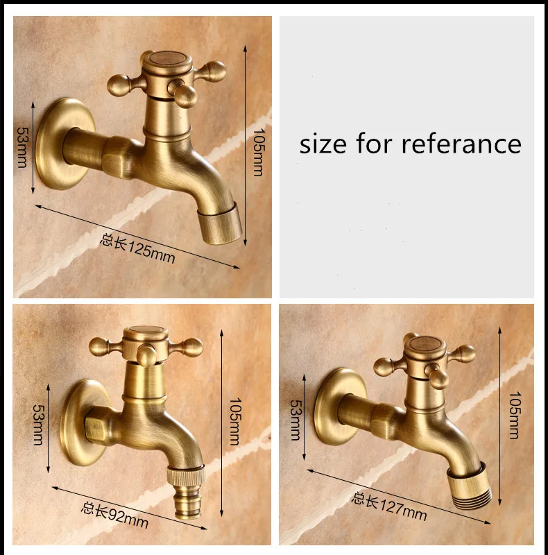 Solid Brass Washing Machine Faucet Antique Finished Outdoor Garden Faucet Wall Moutned Cross Handle Single Cold Style