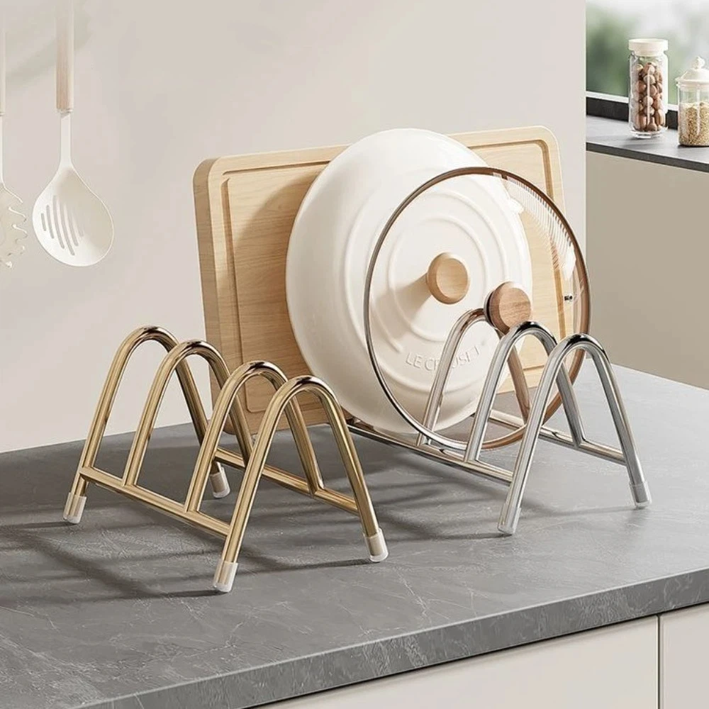 Stainless Steel Pot Lid Storage Rack Moisture-proof Rustproof Cutting Board Rack Space Saving Anti-slip Cookware Holder