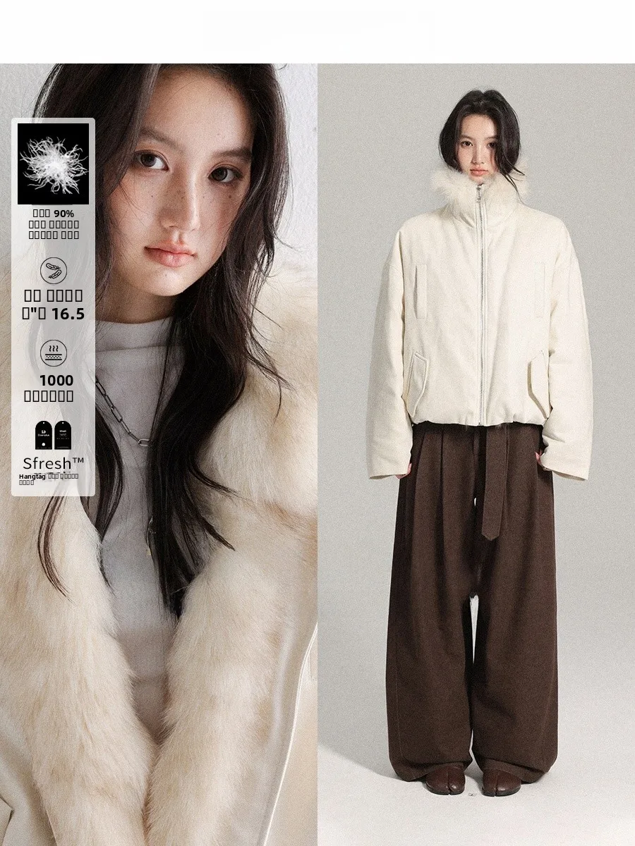 

Экологичная двухцветная парка с меховым воротником CHACHASTU: женская зимняя теплая легкая верхняя одежда прямого кроя для повседневной носки