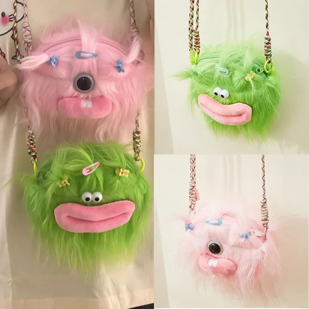 Tas bahu boneka rambut panjang kartun tas tangan Messenger kecil DIY gaya rambut boneka kepang tas Cossbody boneka bulu domba