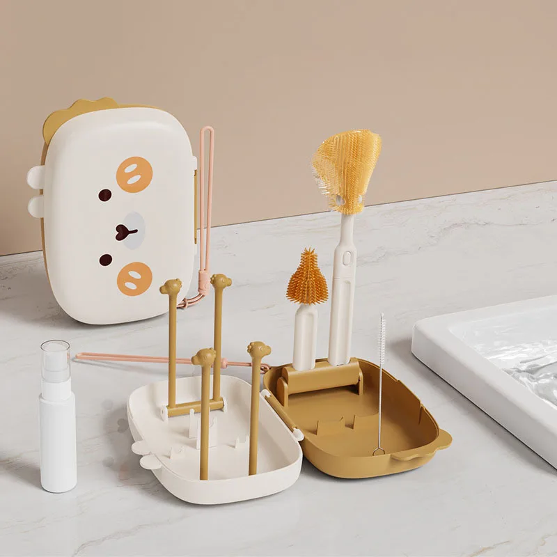 

Silicone Newborn Bottle Brush & Storage Case - Travel-Friendly Cleaning Set for Infant Milk Bottle Hygiene