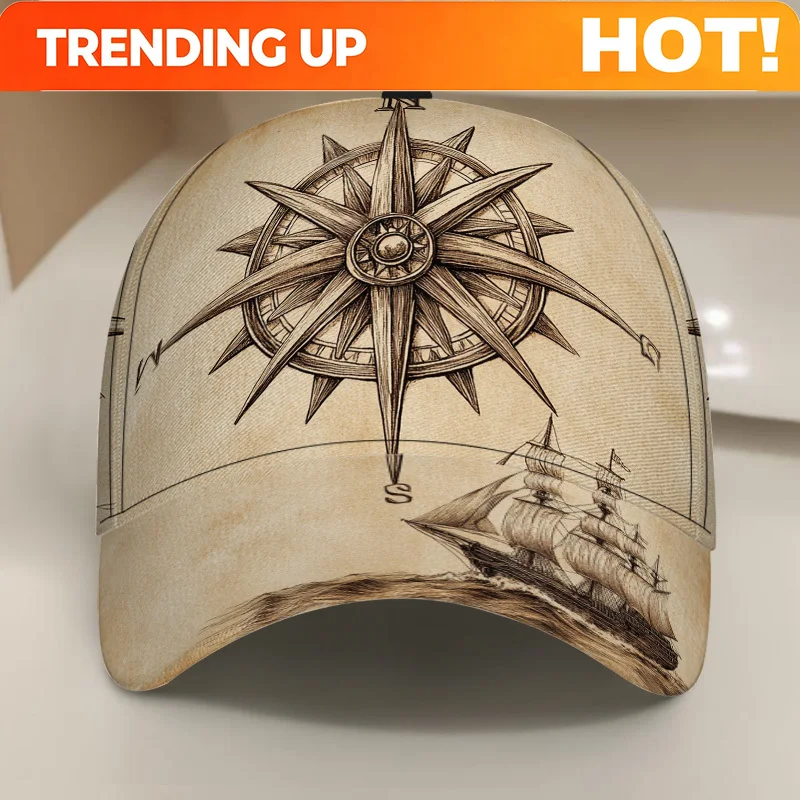Customization One Nautical Compass And Ship Design Classic Baseball Cap - A Trendy Duckbill Hat, Great For Everyday Use, Featuri