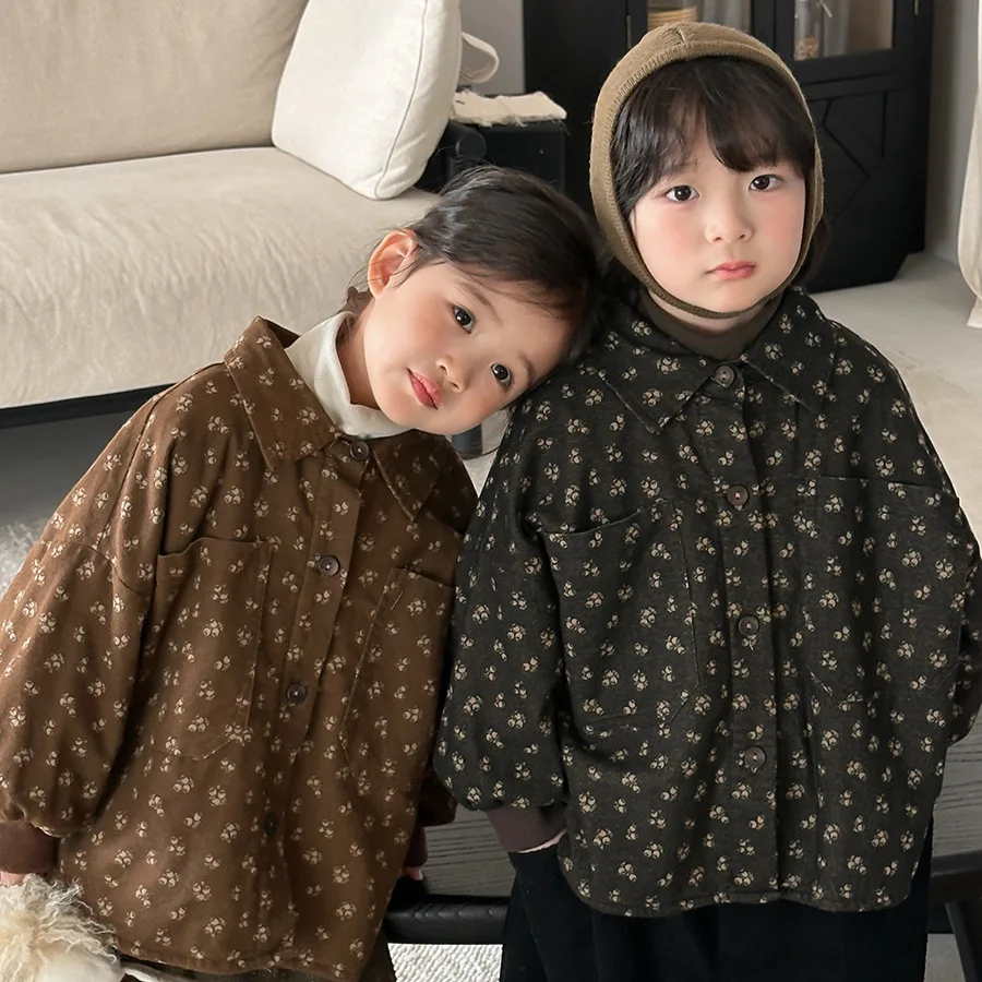 

2025 Children's Winter Baby Men's and Women's Plush Floral Shirt Forest Vintage Thick Coat