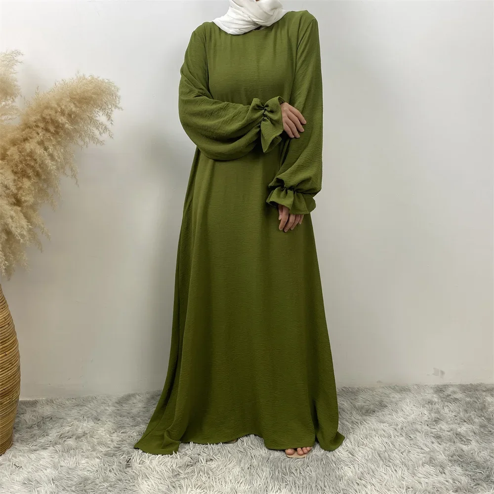 

2025 New Modest Abaya Ruffle Sleeve Dress High Quality Nida with Pockets Eid Ramadan Islamic Clothing Muslim Women Maxi Dress