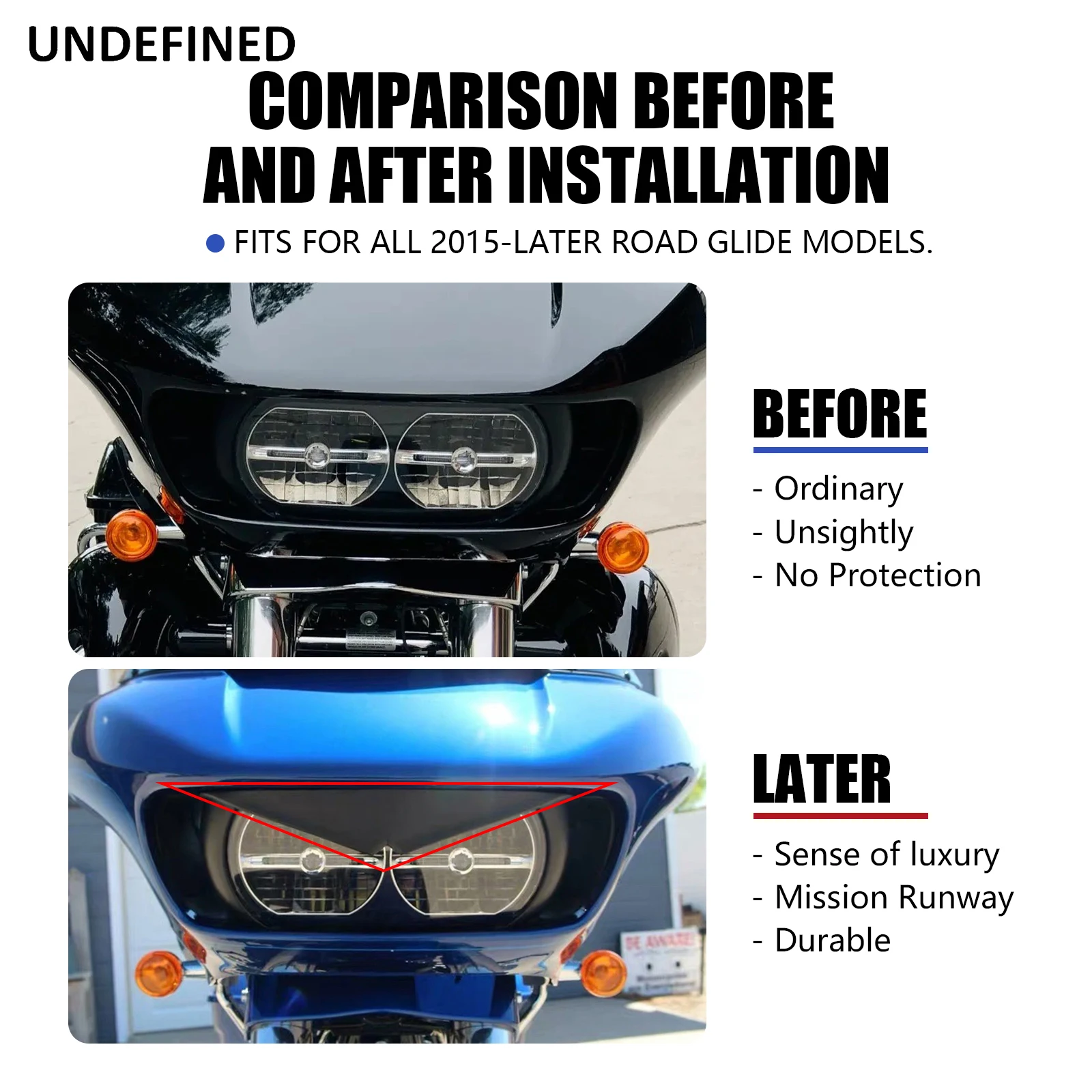 Motorcycle Headlight Trim For Harley Road Glides FLTR FLTRX 15-22 Headlamp Eyebrow Eyelid Decoration Upper Tip Cover Visor Accen