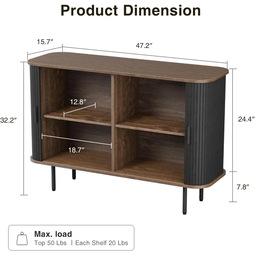 Szafka kredensowa 47''W X 32''H, szafki do przechowywania z zakrzywioną krawędzią; Drzwi przesuwne, wolnostojąca szafka, Credenza, stół konsolowy