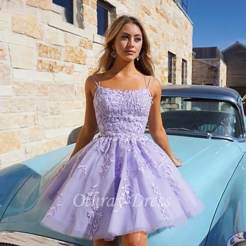 

Lace Mini Short Prom Dresses A Line Spaghetti Strap Embroidery Tulle Applique Vestido Graduation Gown Short Dress فستان سهرة
