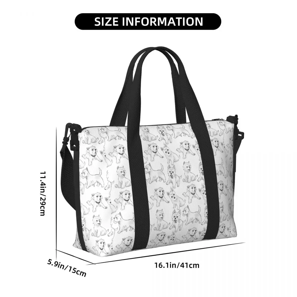 Custom West Highland Terrier Tote Bag Women Big Capacity Dog Westie Puppy Gym Beach Travel Bags