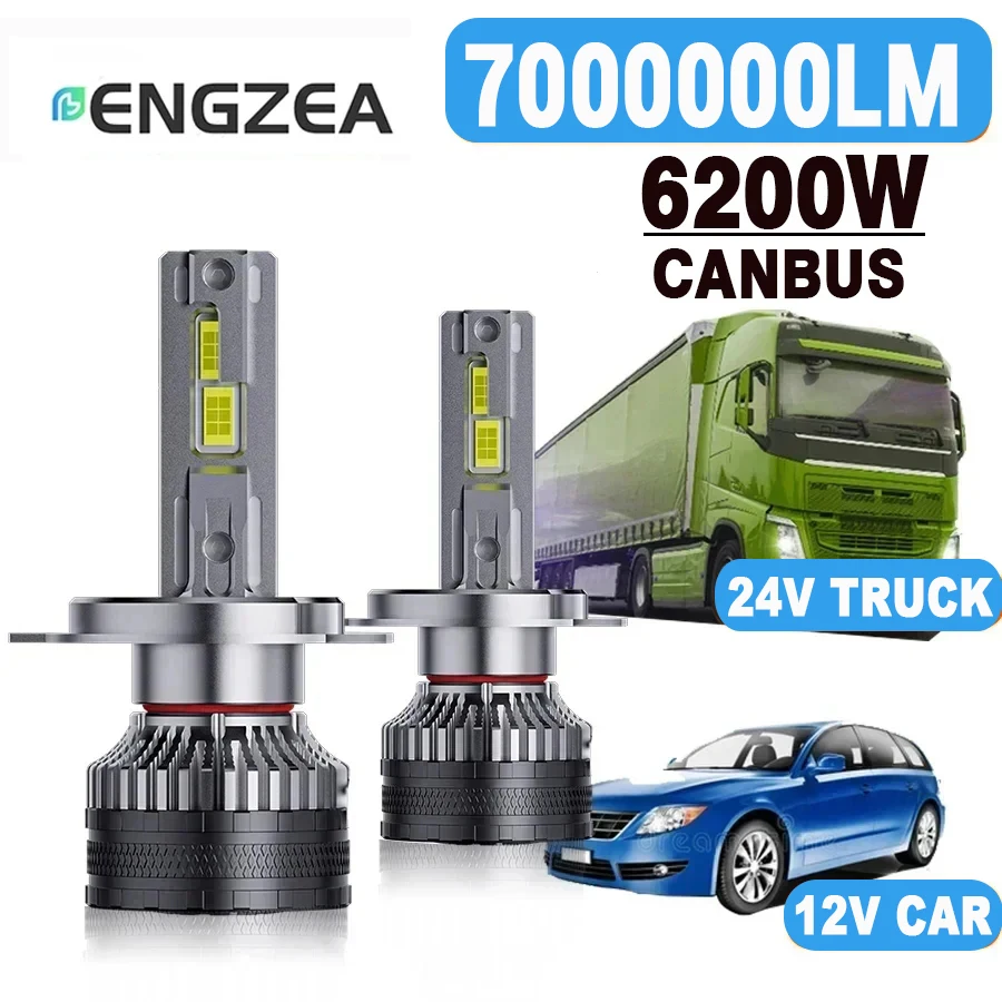 

Светодиодные лампы для фар ENGZEA H7 H4 H11, высокая мощность, Canbus, 6200 Вт, 7000000 лм, H1 H8 9005 HB3 9006 HB4 HIR2, 6000K, 12В для легковых автомобилей, 24В для грузовиков