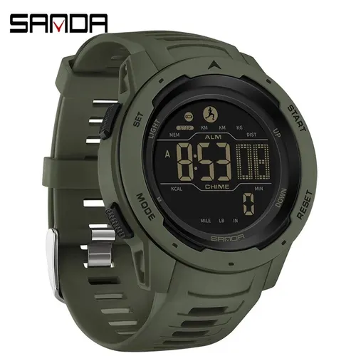 Marca SANDA, relojes para hombre, podómetro deportivo, calorías, 50M, reloj Digital LED resistente al agua, reloj de pulsera militar, reloj Masculino 2145