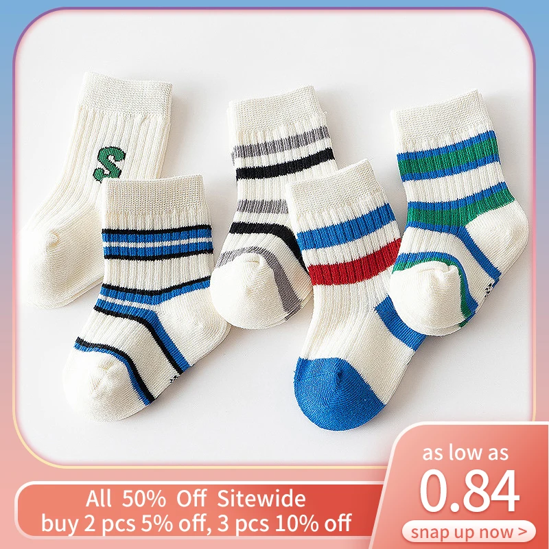 Fashion Striped Children Cotton Socks Color Matching Baby Short Sock 0-3Year Boys Girl Spring Autumn Mid Tube Sock Kids Footwear