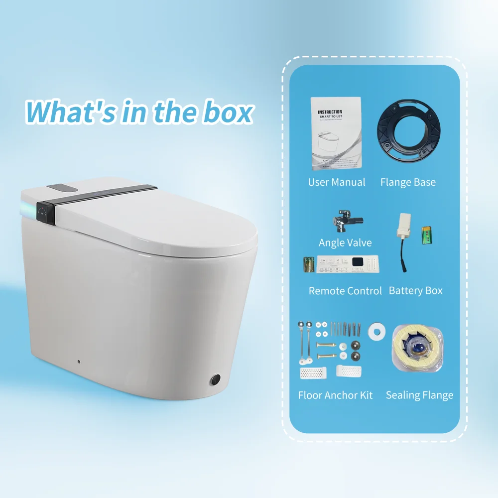 Smart Toilet Bidet Seat with Auto Open/Close Foot Sensor LED Night Light Warm Water Dryer Revolving Lamp Side Knob Multiple Controls