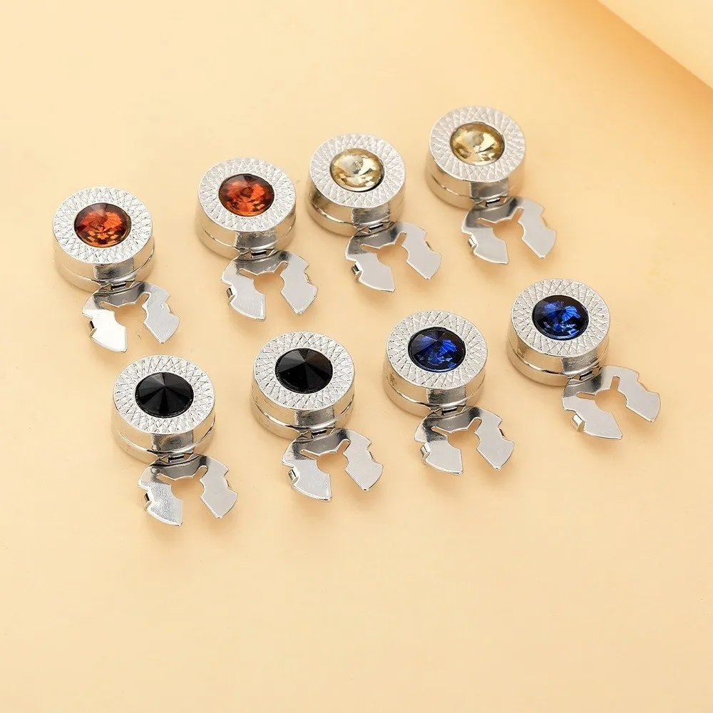 2 Pcs Elegance Crystal Design Button Cover Round Shape Suits Decorative Round Cufflinks Clip on Cuff Links Women