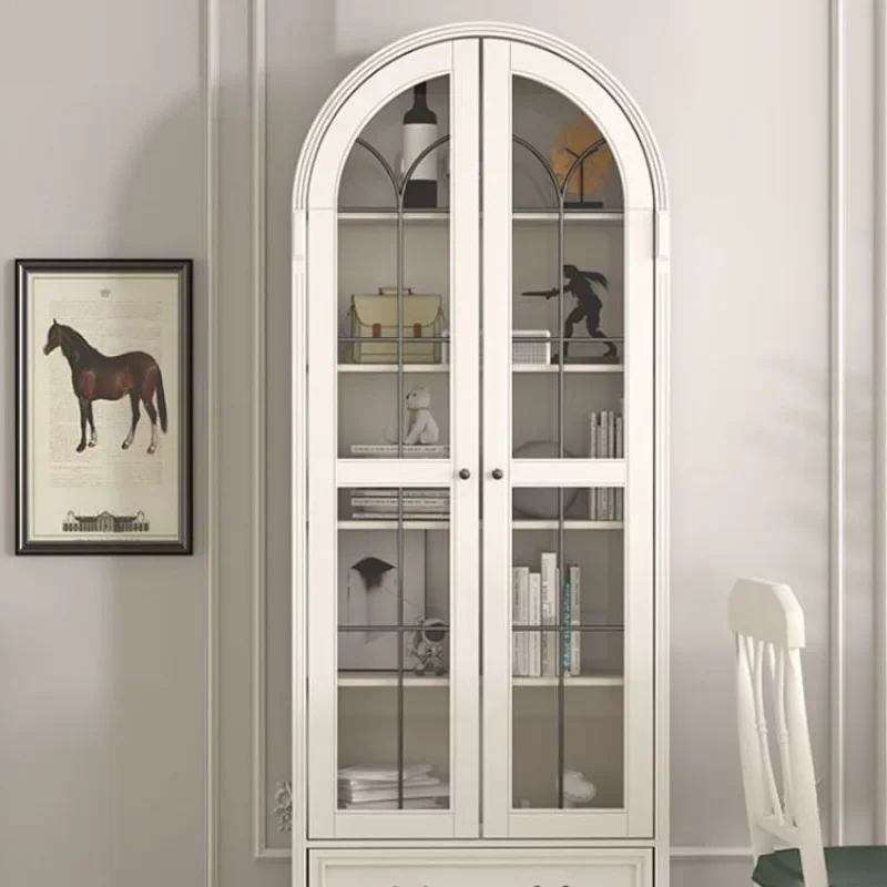 American light luxury solid wood bookcase with door European wine cabinet shelf French retro glass door dust-proof bookcase