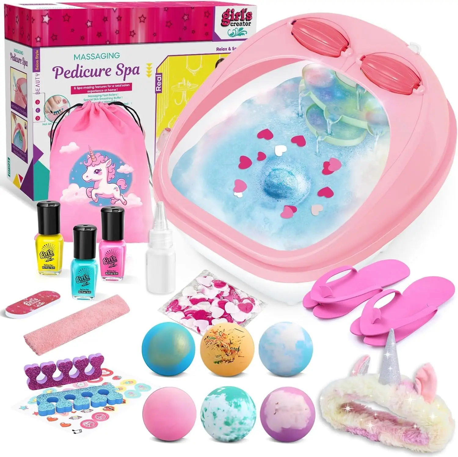 

Girls Spa Gift Set: Nail Art Foot Soak Kit with Light Effects, Ages 5-12 for Christmas Birthday