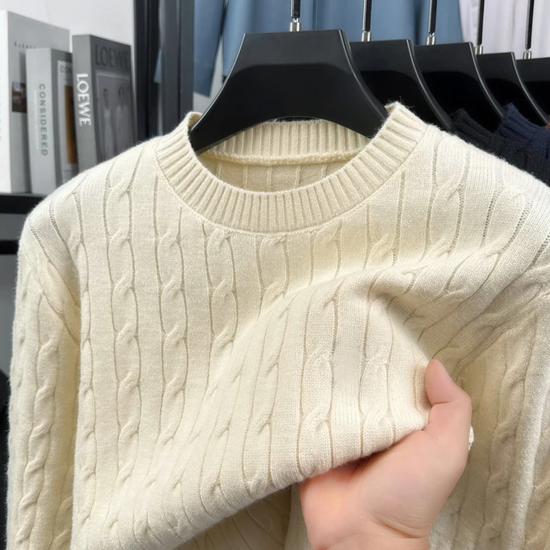 High Quality knitted jacquard sweater men's fashion round neck new soft comfort casual luxury autumn winter solid color pullover