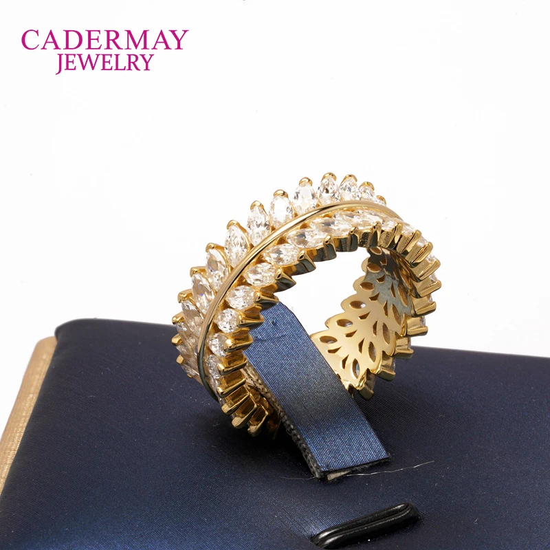 Cadermay Unique GRA Certificate 925 Silver 2 Rows Marquise Cut Moissanite Ring Eternity Band for Wedding Engagement Gift Party