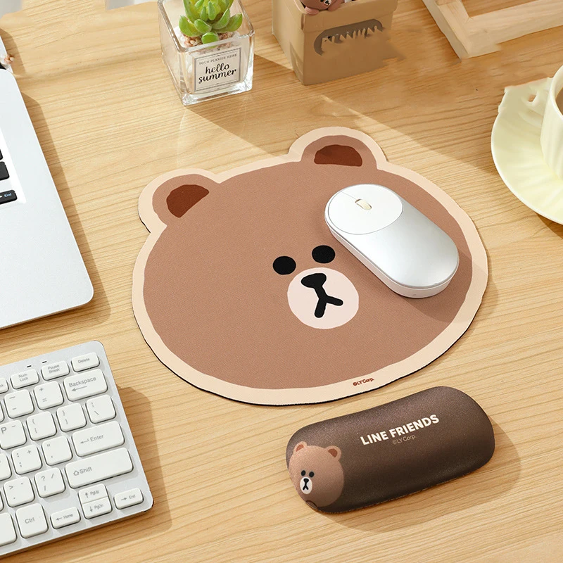 

Коврик для мыши Kawaii Line Friends с мультяшным коричневым медведем, офисный Противоскользящий износостойкий мягкий утолщенный коврик для запястья с аниме, подарок