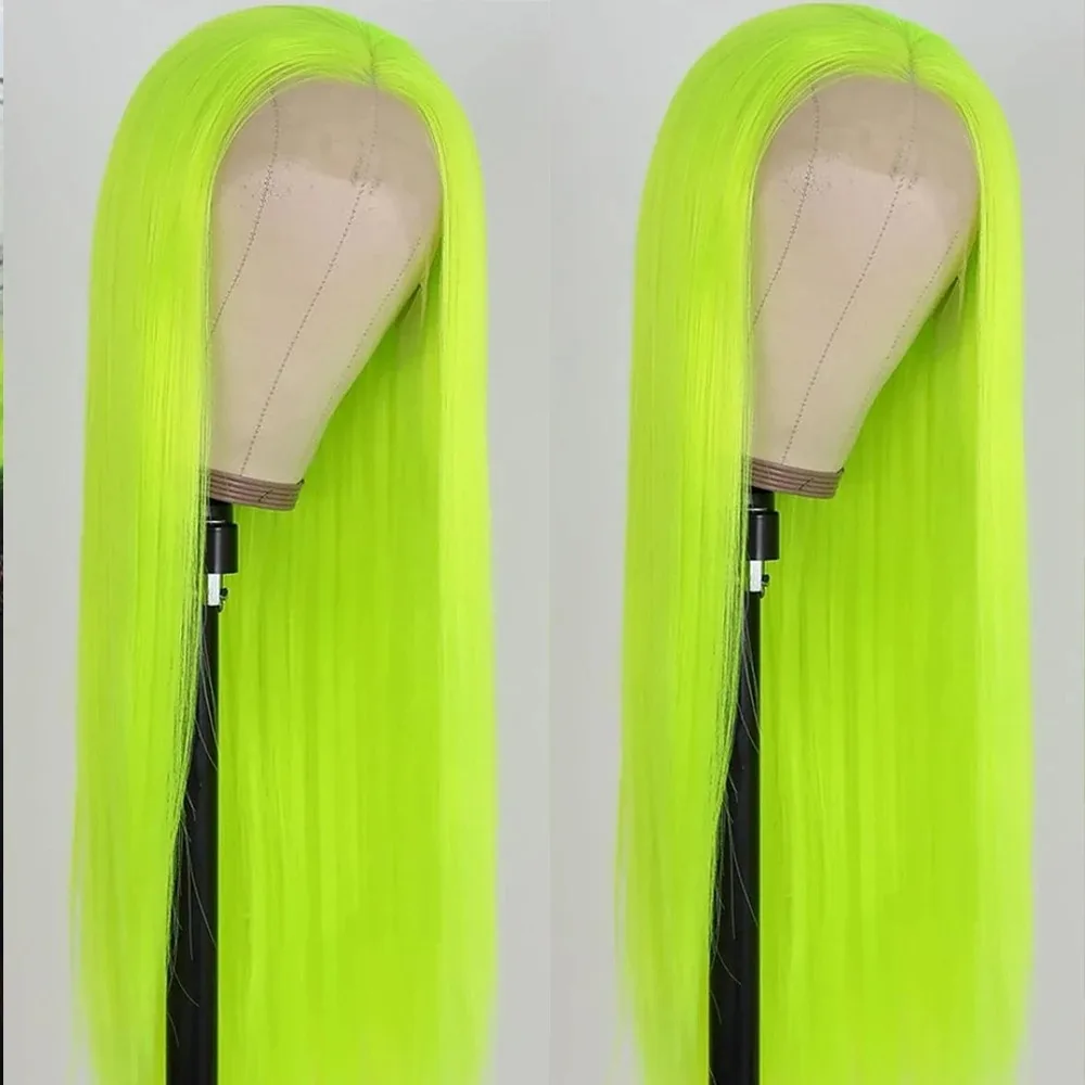 200% Density Long Straight Wigs Fluorescent Green Color Wigs 13x4 Hd Lace Frontal Wigs For Women Cosplay Colored Glueless Wigs