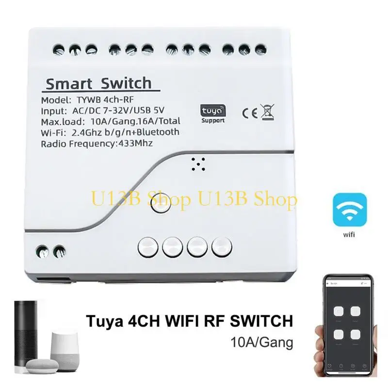 U13B Tuya 4-канальный переключатель Faceplate 433mhz для Alexa Googles Home