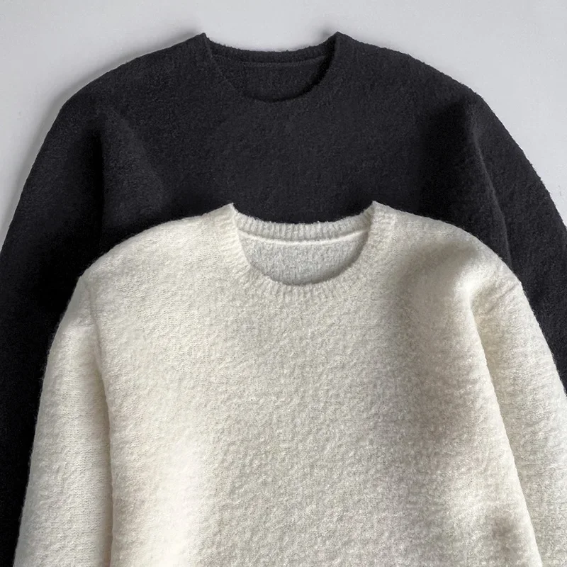 Alpaca Wool Blend, Round Neck Loose Sweater, Woolen Blend, Elastic and Soft, Warm, Autumn and Winter, 2024