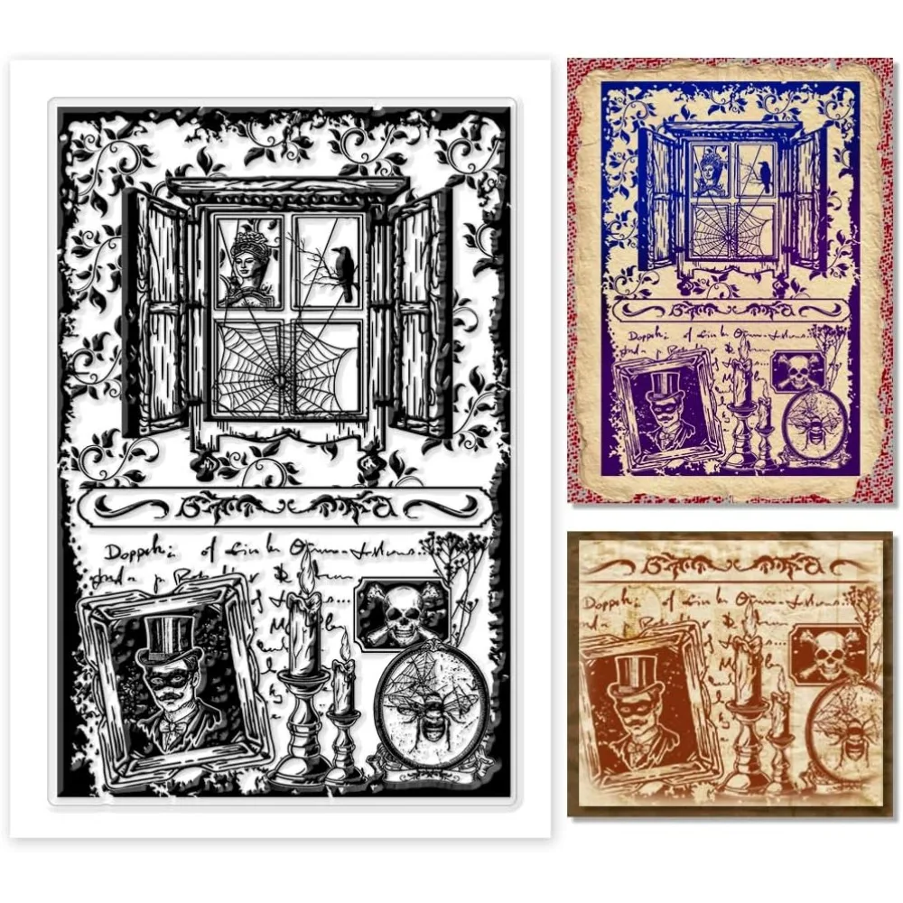 Retro Texture Clear Stamps for Card Making Window Rubber Skull Transparent Craft Stamps Seal  for DIY