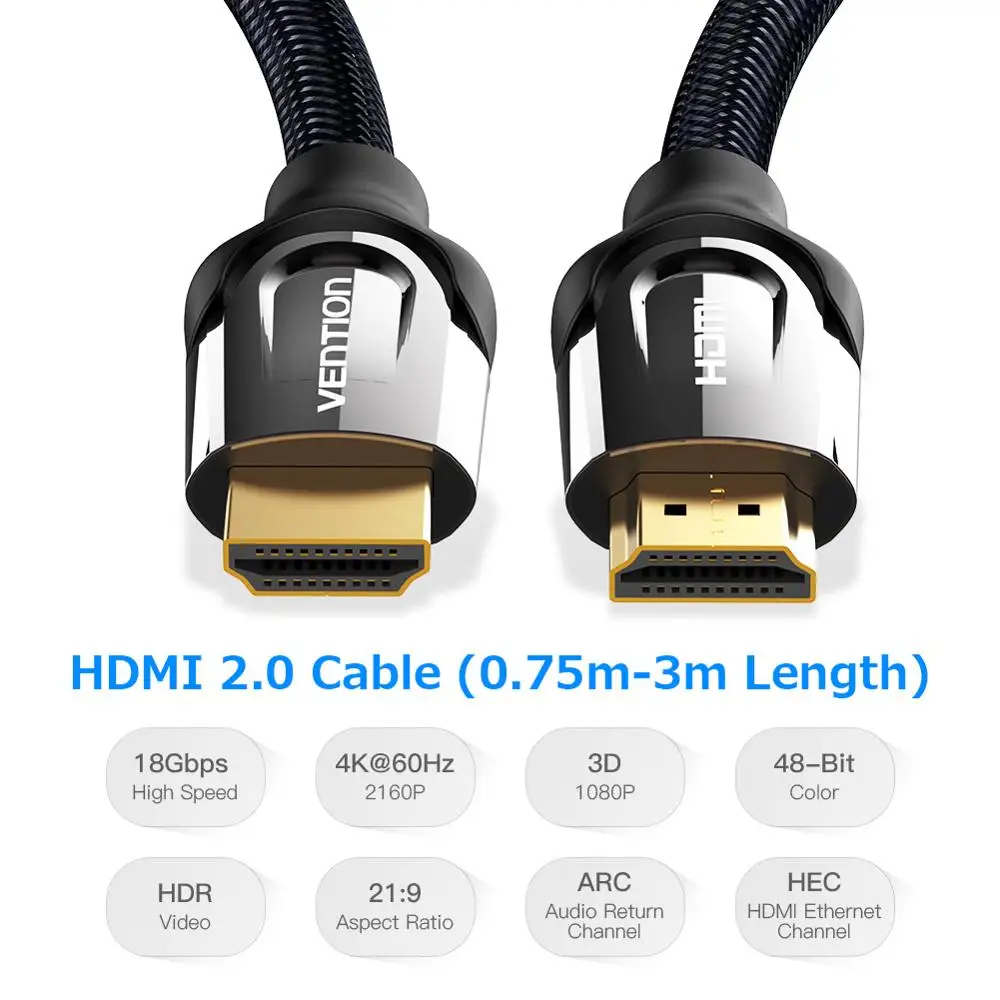 Kabel HDMI Vention kabel 4K HDMI do HDMI 2.0 do PS4 Apple TV 4K przejściówka przedłużacz 60Hz kabel wideo Cabo HDMI 3m