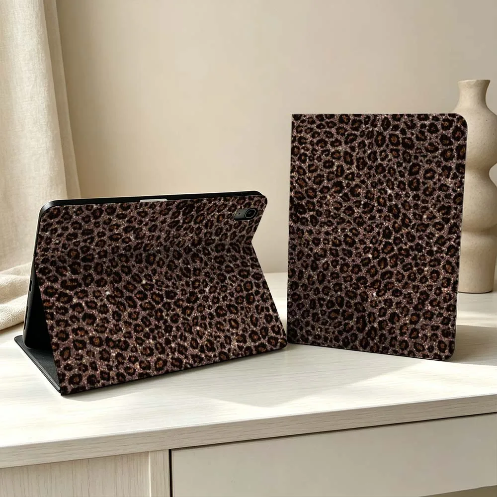 Leopard Print For iPad Pro Air mini 7 6 5 4 3 2 1 M5 M4 M3 11th 10th A17 Pro A16 A14 Soft Pen Tray Tablet Case