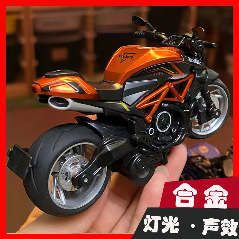 1:12 Alloy Motorcycle Model Pull Back Racing Bike with Light Sound Steering Collectible Desktop Decoration