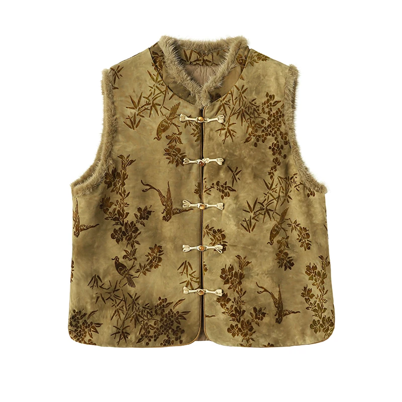 سترة نسائية من Thiened Real Mink ملابس خارجية شتوية بيضاء معززة سترة Sle الصينية مع أزرار النمط الوطني