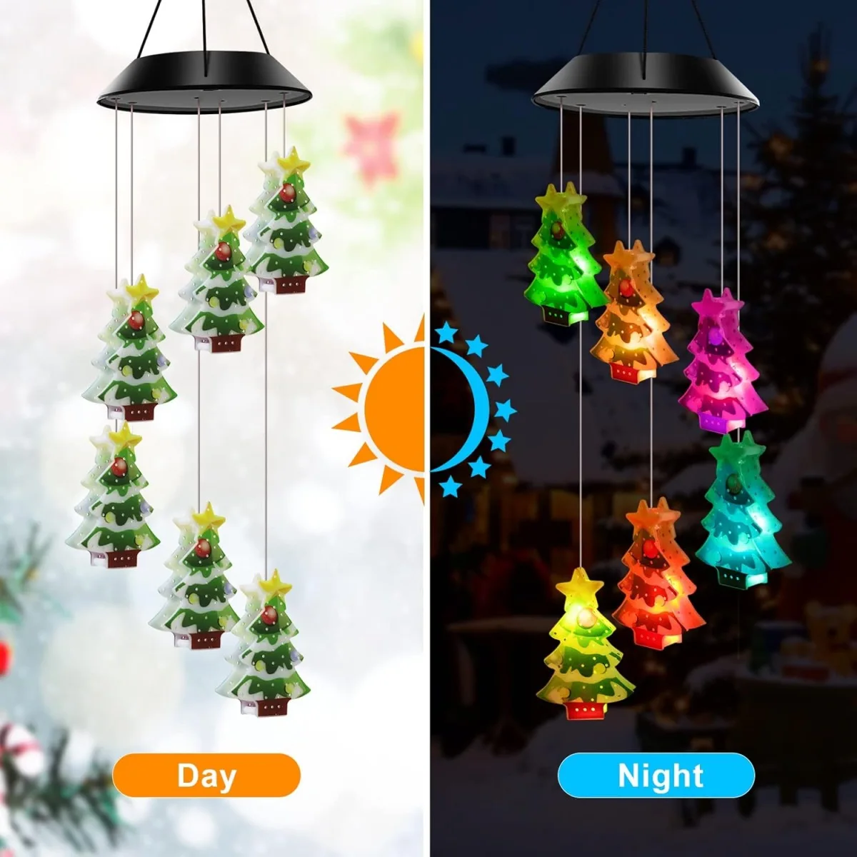 Pop 1PC Solar Powered UV Christmas Tree Wind Chime Light Outdoor Garden 6 LED Hanging Decorative Lamp For Home Patio Balcony Dec
