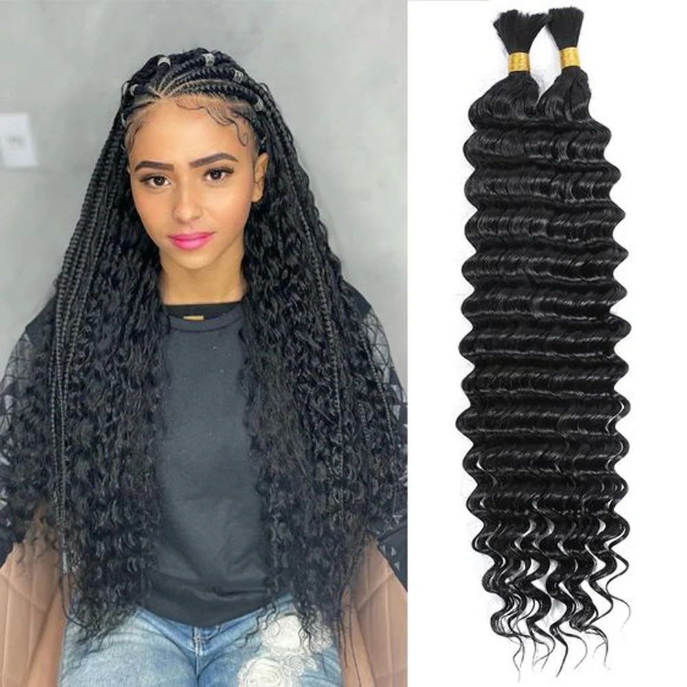 Human Hair for Braiding Deep Wave for Boho Braids No Weft Human Hair Bundles for Braiding Brazilian Virgin Human Hair 14-24 Inch