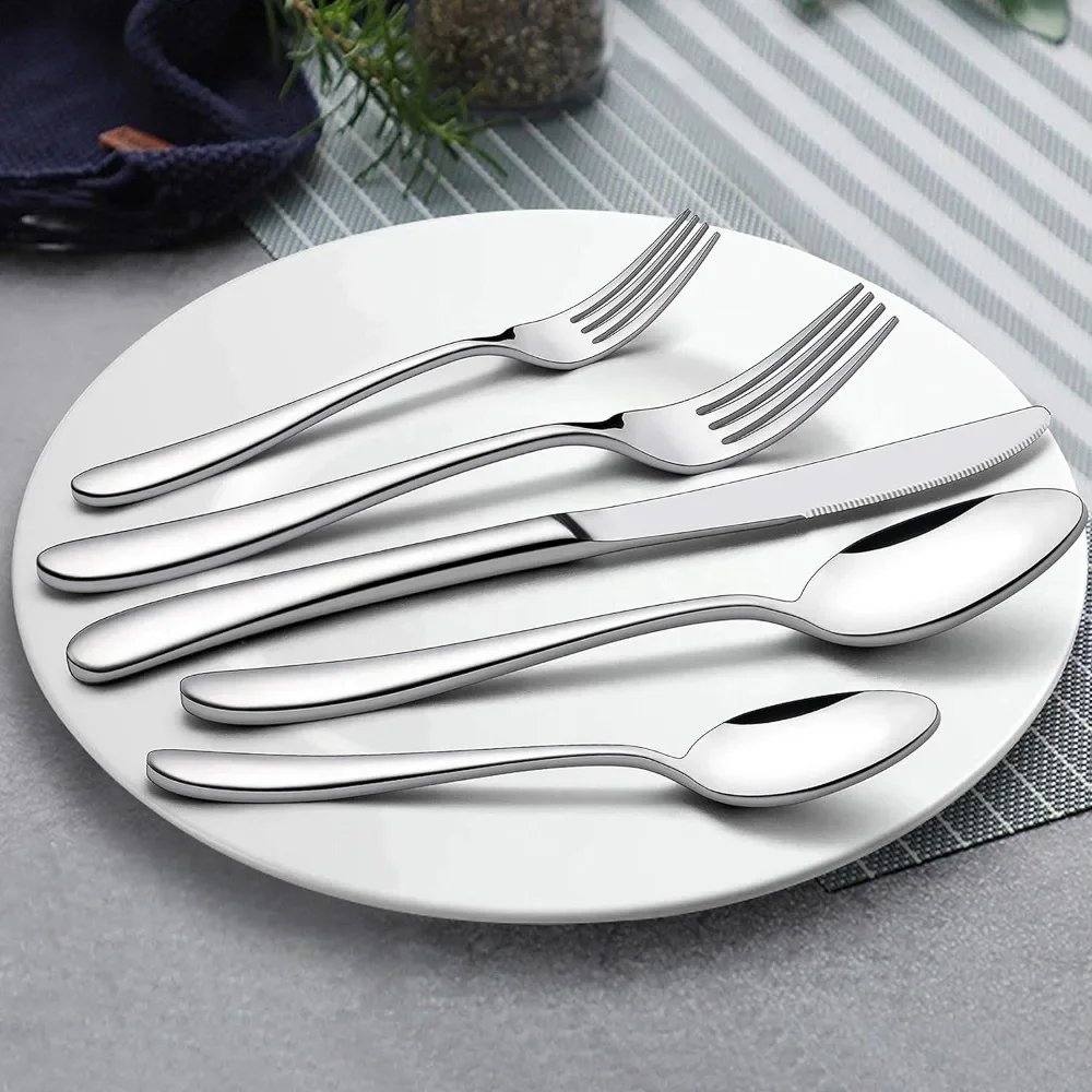 

40-Piece Silverware, Stainless Steel Sets for 8, Heavy Weight Eating Utensils Tableware, Mirror Polished, Dishwasher Safe