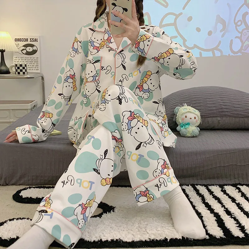 Sanrio Japanese Style Ins Pochacco Pajamas Women\'s Pure Cotton Long Sleeve 2023 New Home Furnishing Set Soft And Comfortable