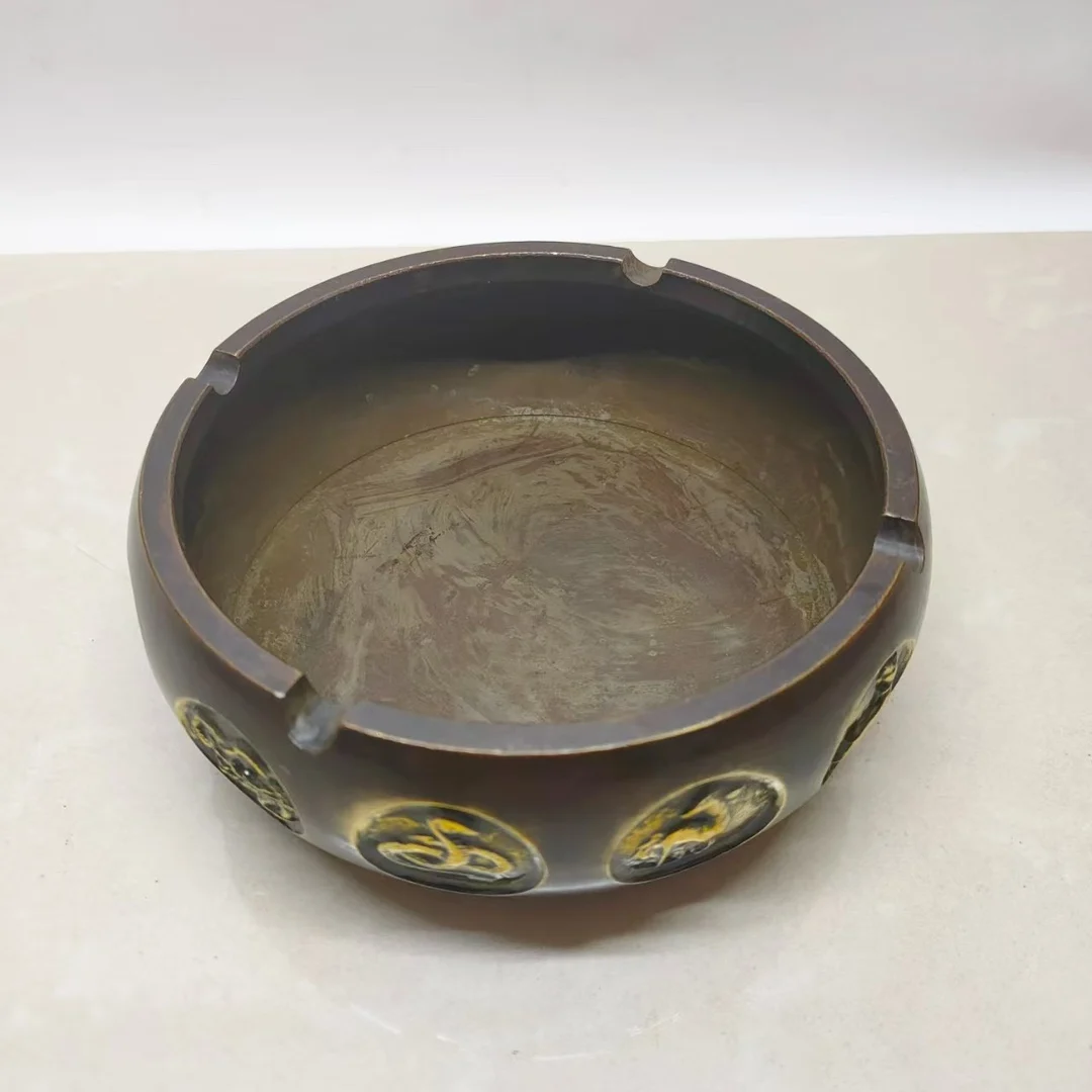 

Chinese retro twelve zodiac ashtray copper gilded retro craft pen wash